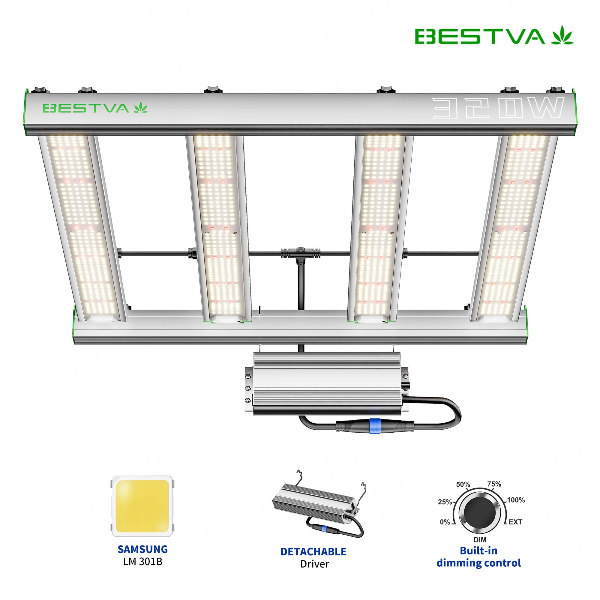BESTVA Bars LED Grow Lights TF Series for Indoor Plants Samsung LM301B Diodes Full Spectrum Daisy Chain Grow Light Achieve 2.9umol/J